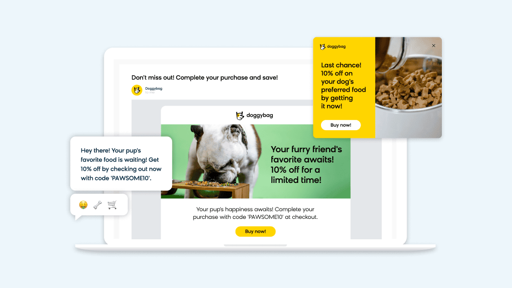 Bloomreach platform interface displaying a feature to notify users of price drops on items left in their shopping cart